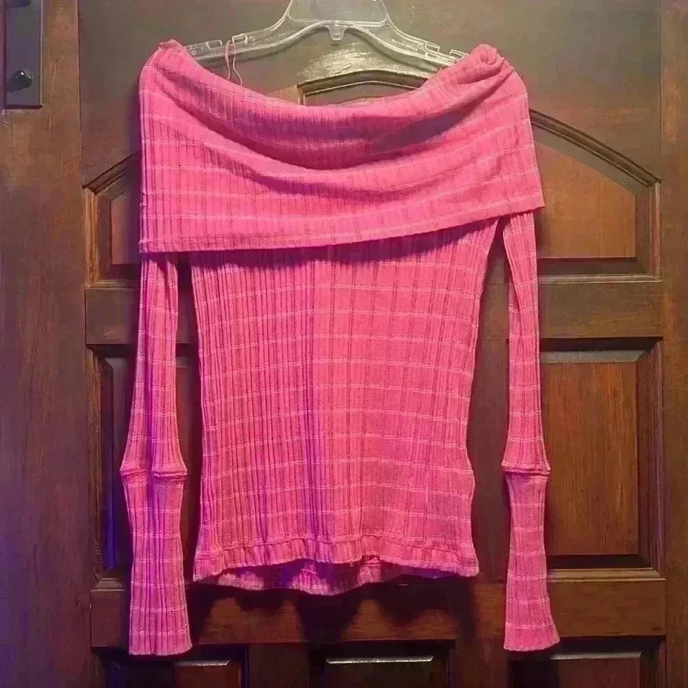 Free people pink of the shoulder long sleeve